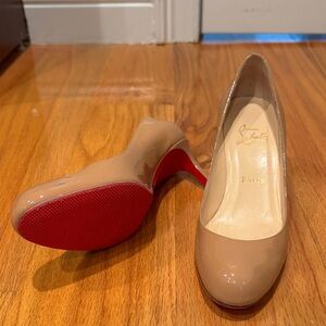 Christian Louboutin Beige Patent Leather Heels with Red Soles